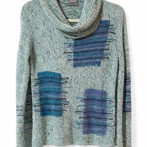 Sigrid Olsen Teal and Navy Cowl Neck Sweater Size
